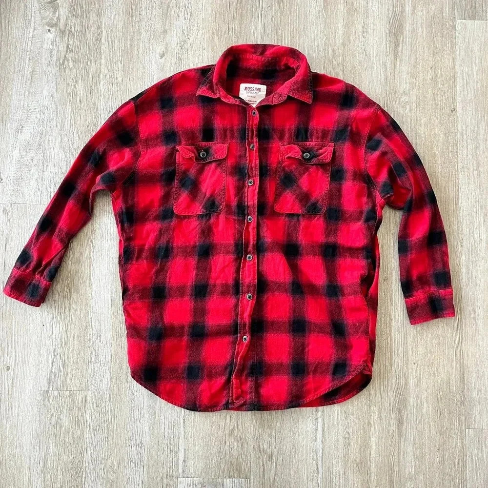 Womens Mossimo Red Plaid Oversized Button Up Shirt - S
